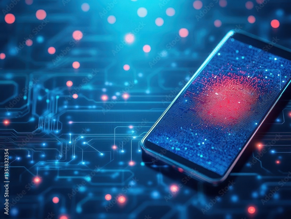 Aufkleber Close-up view of fingerprint on smartphone screen highlighting security features in modern technology applications