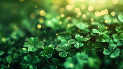 Lush Green Clover Leaves Basking In Sunlight