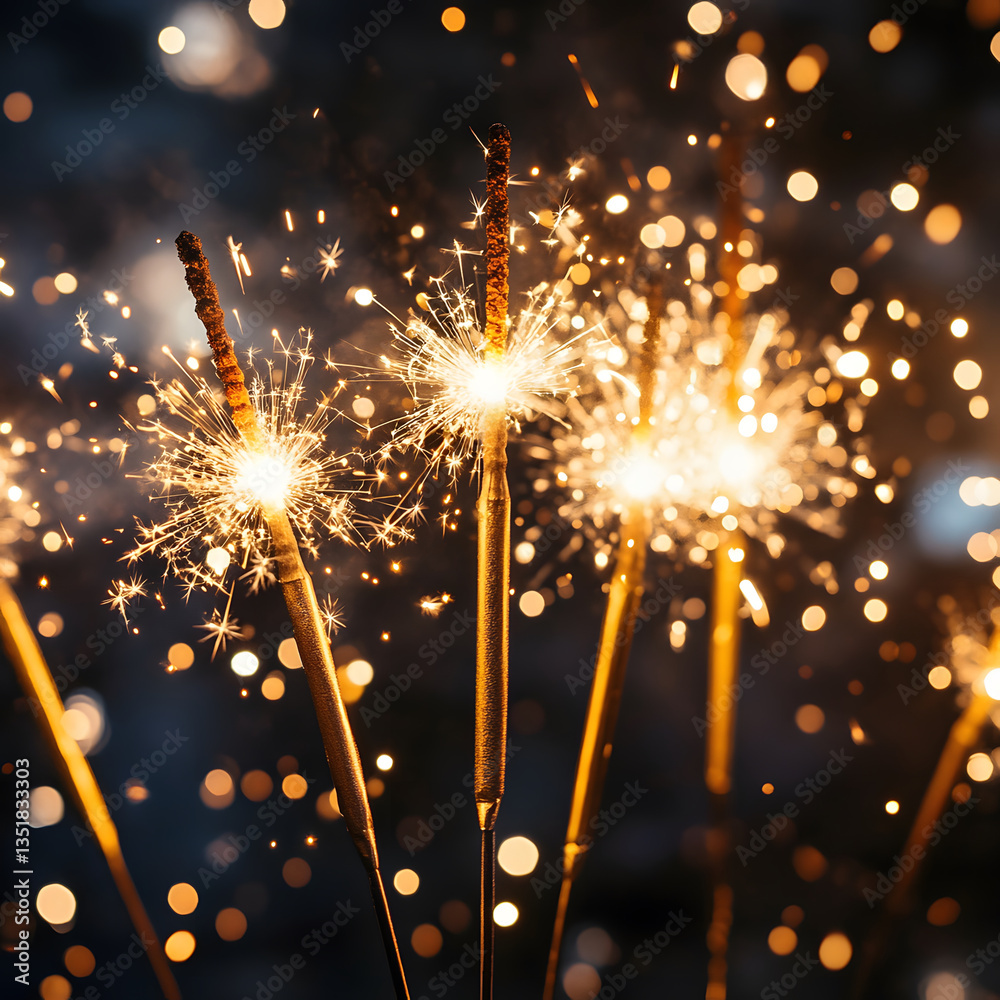 Poster Sparkler display with bokeh background creating a festive atmosphere
