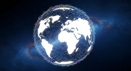 Fototapeta premium Global Network Connection with Digital Lines in Space Showing Continents