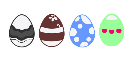 Happy Easter.Set of Easter eggs with different textures on a white background.Spring holiday. Vector Illustration isolated. Happy easter eggs.