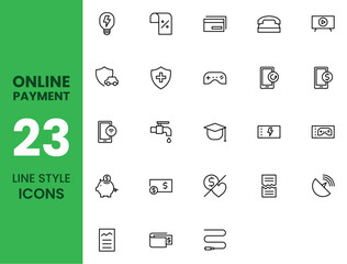 Online payments icon set with outline style
