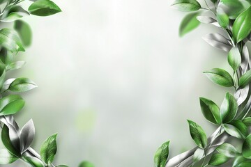 Obraz premium Close-up of green leaves on a blurred background with copy space, banner design, and an empty area for text. This is an ultra-realistic photograph.
