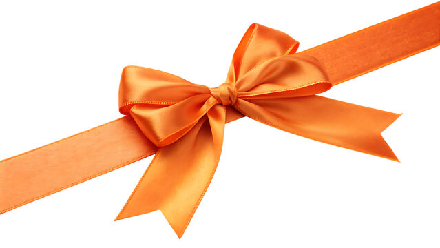 a orange ribbon with a bow isolated on white background PNG
