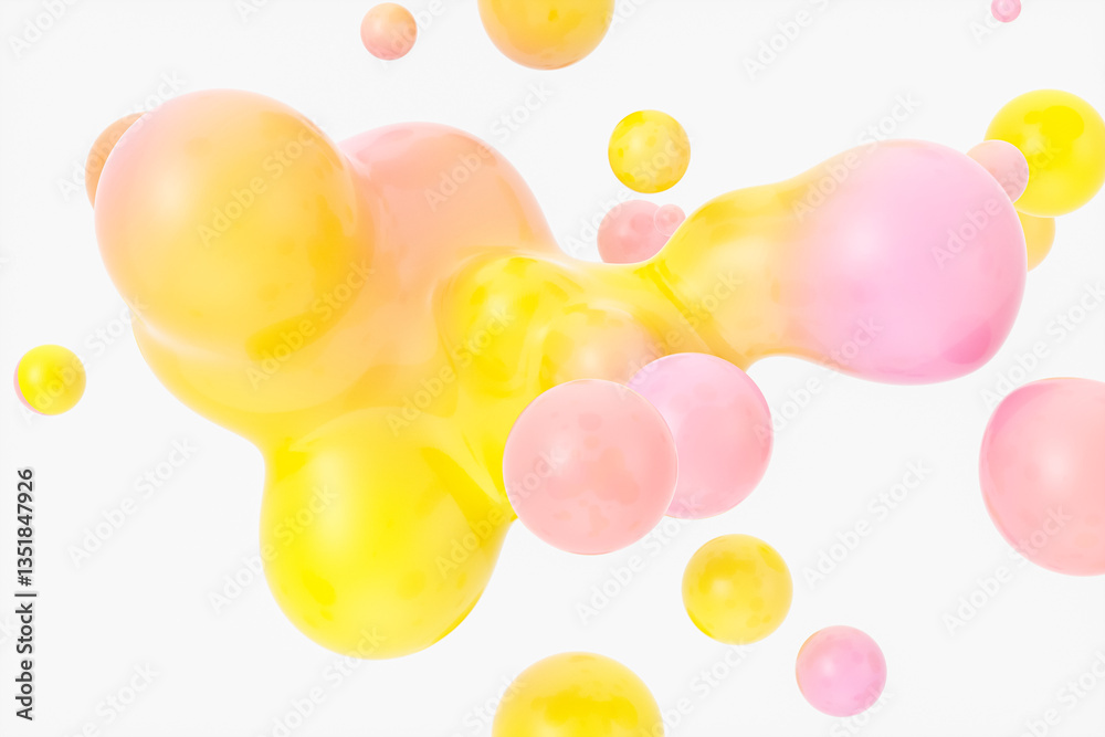 Aufkleber Abstract 3d art background with glossy gradient spheres floating. liquid blobs. soap bubbles.
