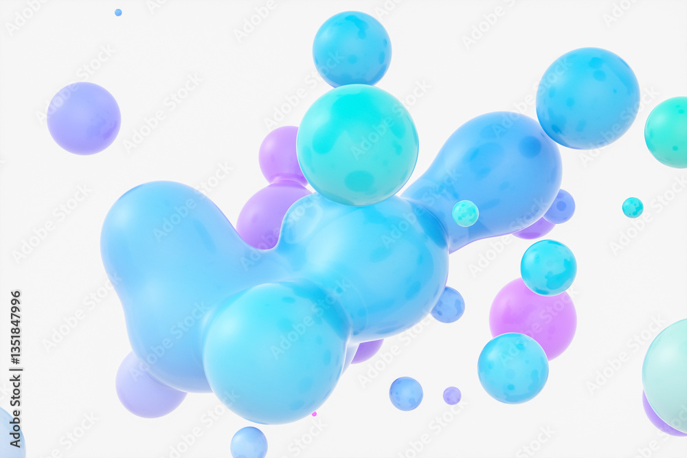 Aufkleber Abstract 3d art background with glossy gradient spheres floating. liquid blobs. soap bubbles.