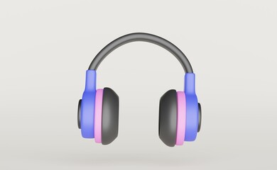 Purple headphone headset. 3D illustration in flat design style, clip art image