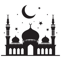 islamic mosque silhouette vector, black silhouette mosque vector illustration. with white background