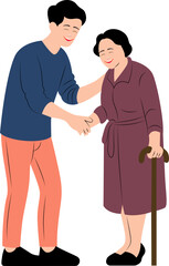 Young man takes care of his mom