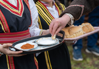 Warm Welcome – Macedonian Tradition of Bread and Salt. Served spices.