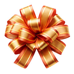 Orange  Gold Gift Bow Festive Ribbon Design isolated on transparent background