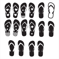 set of black vector various flip flops silhouettes