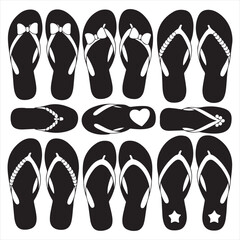 set of black vector various flip flops silhouettes