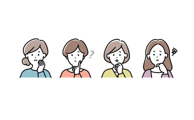 悩んでいる女性のベクターイラストセット