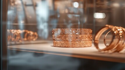 Luxury Gold Bracelets Displayed in a Glass Showcase
