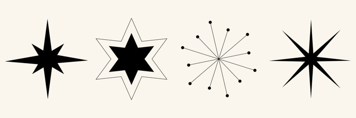 Set of blinking stars, sparks and sparkles. Shining twinkle sunburst shapes collection. Magic light flare pack for design template, poster, banner,