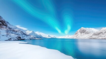 Fototapeta premium Majestic aurora borealis over a serene winter fjord