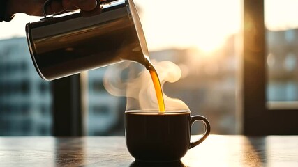 1_Coffee pouring into stock exchange cup at dawn