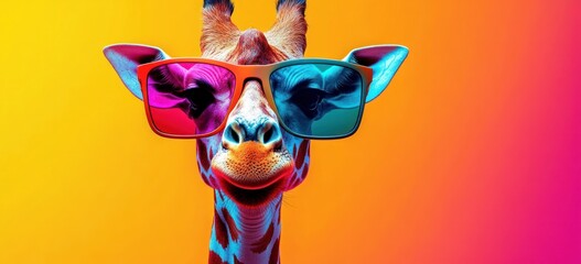 Vibrant colorful giraffe in oversized sunglasses imaginative pop art illustration funny wildlife © Aleksandra