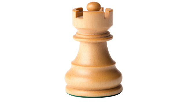A finely crafted wooden chess rook, featuring a cylindrical base and a castle-like top, symbolizing strength and strategic gameplay.