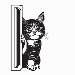 Charming Kitten Sitting in Front of a Glass Door, Hoping to Enter image vector