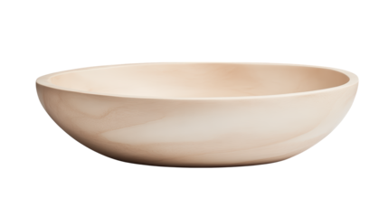 A smooth, wooden bowl with a natural finish, featuring a rounded shape and wide opening, ideal for serving food or decorative purposes.