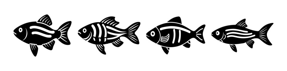 zebra danio fish icon, zebra danio fish silhouette vector illustration-simple silhouette illustration of zebra danio fish, perfect for zebra danio fish logos and icons