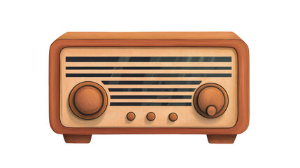 Fototapeta premium A vintage-style wooden radio featuring knobs and horizontal striped detailing, evoking a sense of nostalgia.