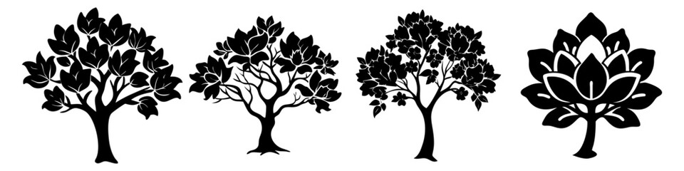 Obraz premium magnolia tree icon, magnolia tree silhouette vector illustration-simple silhouette illustration of magnolia tree, perfect for magnolia tree logos and icons