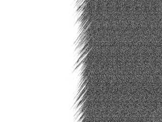 Abstract black and white background.  A textured, grainy brush stroke divides clean white space from dense black. Modern graphic design element.