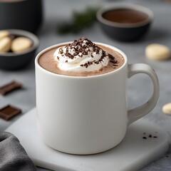 Whipped cream hot chocolate, cozy kitchen, winter dessert, recipe blog