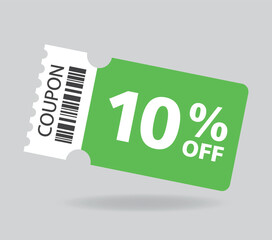 10% off sale green coupon. Ten percent promotion illustration. Tag label, sale banner with discount coupon. Black Friday.
