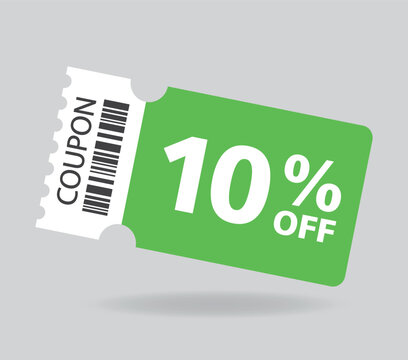 10% off sale green coupon. Ten percent promotion illustration. Tag label, sale banner with discount coupon. Black Friday.