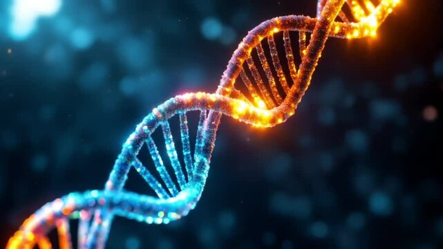  An abstract futuristic DNA strand made of pixelated lights and flowing data transforms and mutates into new high-tech forms It is a fantastic festive abstract background