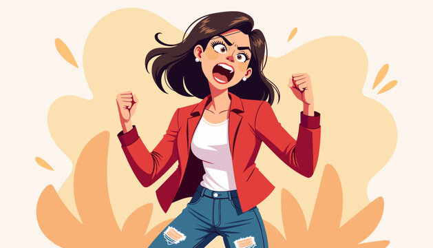 Angry woman expressing frustration against a colorful background