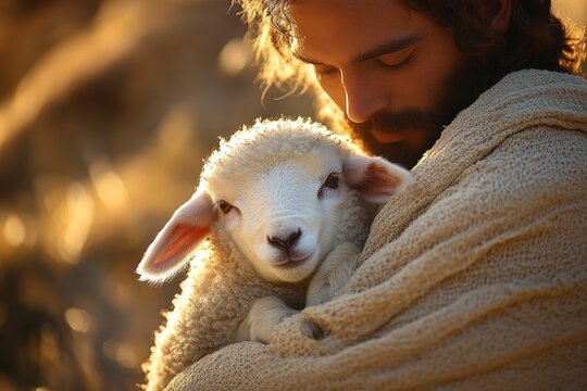 Jesus Christ the Good Shepherd Recovering the Lost Sheep in His Arms