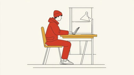 Fototapeta premium A person wearing red using a laptop computer at a desk