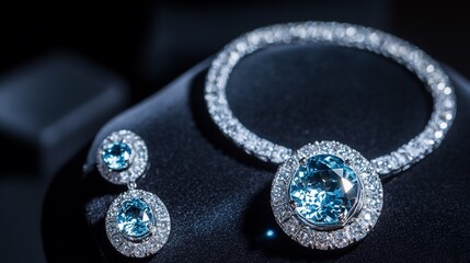 Fototapeta premium Elegant Blue Topaz Necklace and Earrings Set