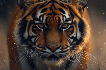 Naklejka premium Close-up of tiger staring directly at camera with intense focus