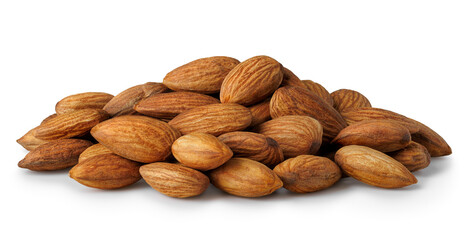 Heap of almond nuts isolated on white background