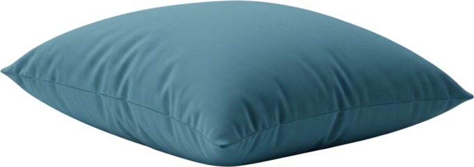 Soft teal blue pillow isolated transparent background home decor textile fabric