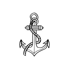 Anchor with rope logo concept hand-drawn sketch cartoon vector maritime anchor.