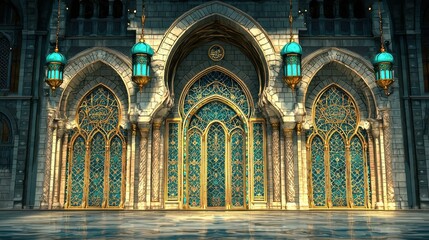 Obraz premium Majestic Entrance to an Ornate Palace with Teal