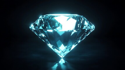 Glowing neon diamond icon in white and aqua on black background

