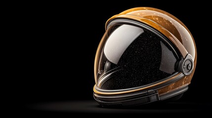 Obraz premium Space exploration with an astronaut's gold helmet reflecting the stars against a dark background