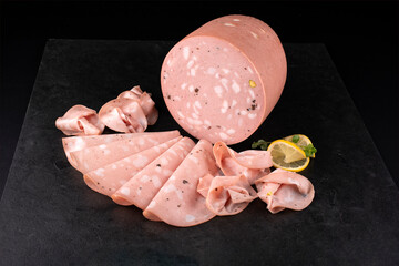 Traditional Italian artisan handcrafted fine mortadella with pistachio and truffle offered as...