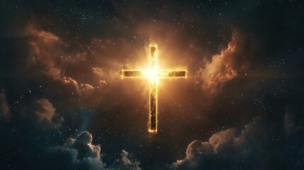 Fototapeta premium Glowing Cross in Celestial Night