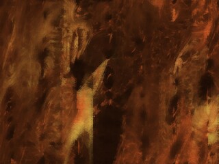A swirling abstract painting, earthy tones of brown, orange, and gold blend against a dark, textured background.