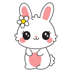 Cute Cartoon Kawaii Easter Bunny Character. Hand Drawn Festive Spring Animal Vector Illustration