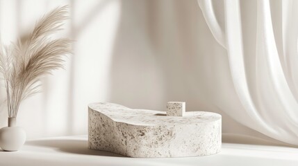 Minimalist display podium, sunlight, elegant decor